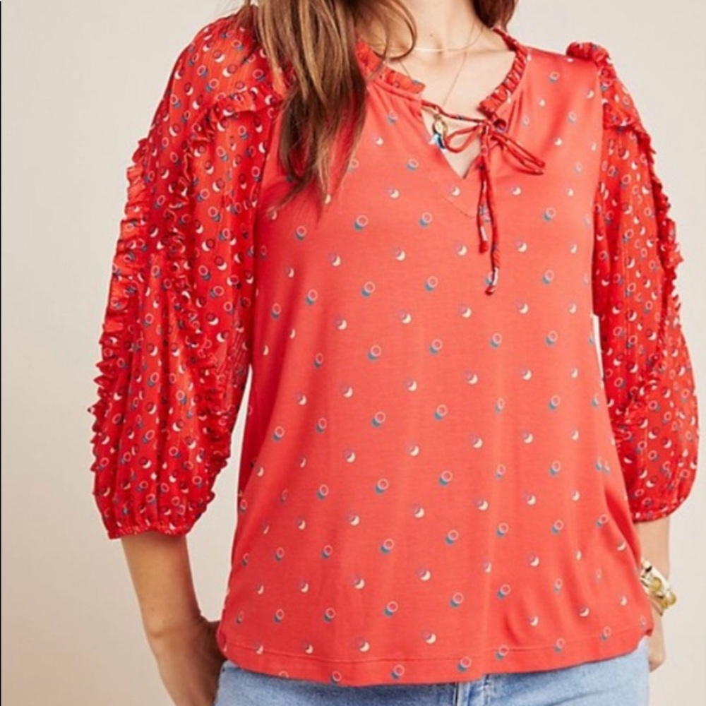 Anthropologie Red Peasant Blouse